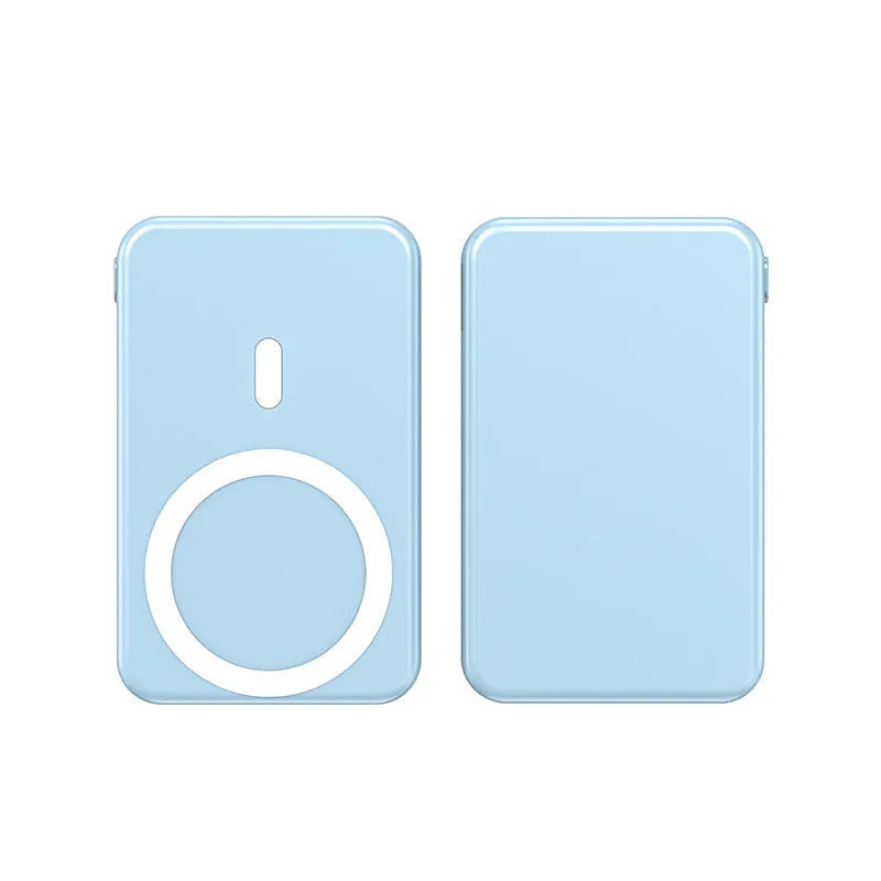 Magnetic wireless charging power bank with folding stand in pearl white colour.