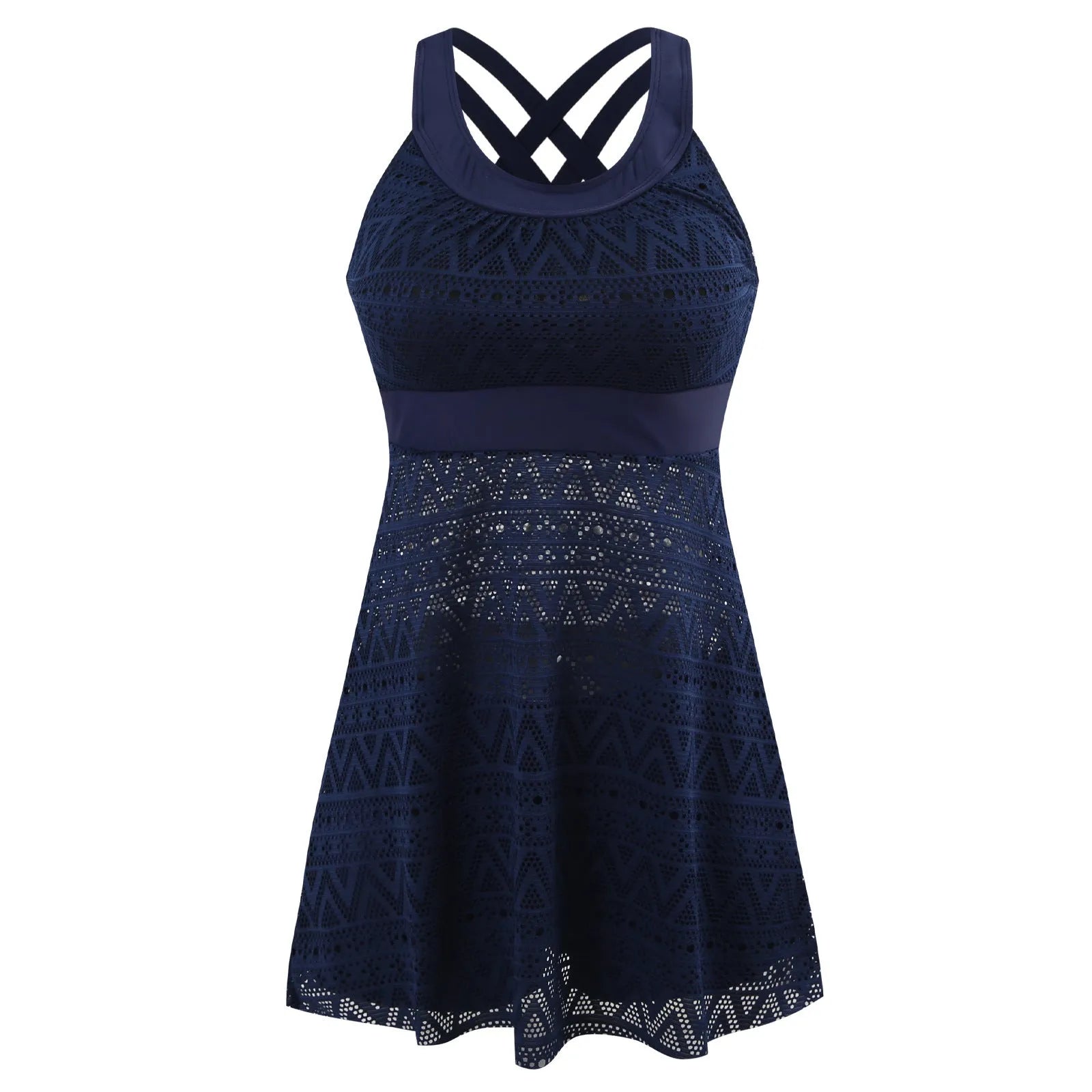 Conservative split swimsuit for ladies in black or dark blue with slimming silhouette