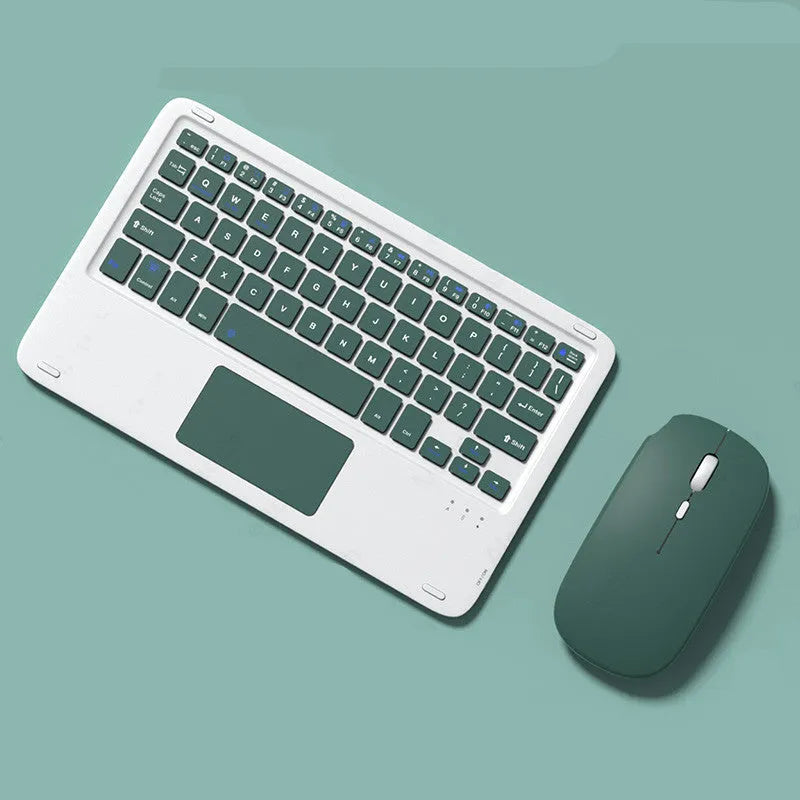 Pink wireless Bluetooth keyboard and matching dual-mode charging mouse on a desk