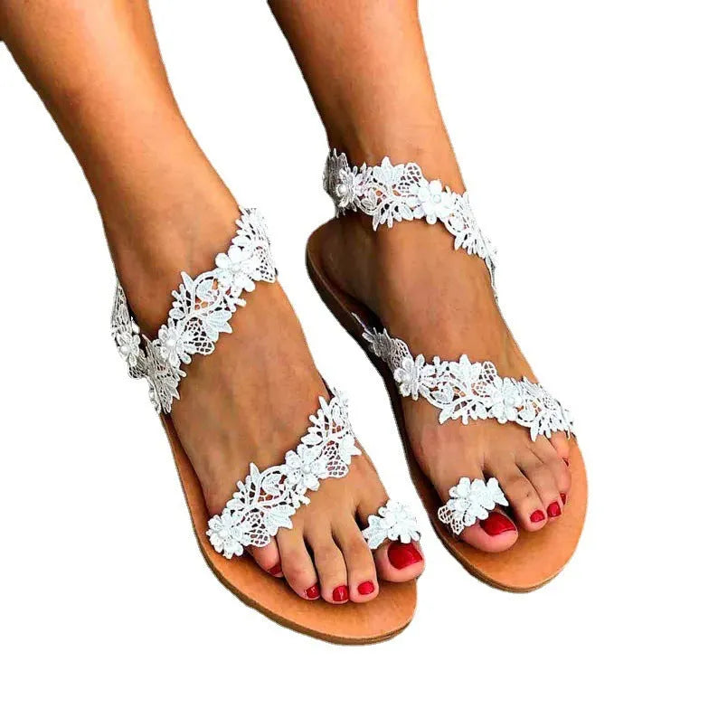 White plus size flat shoes with rhinestone floral decoration and backless slip-on design
