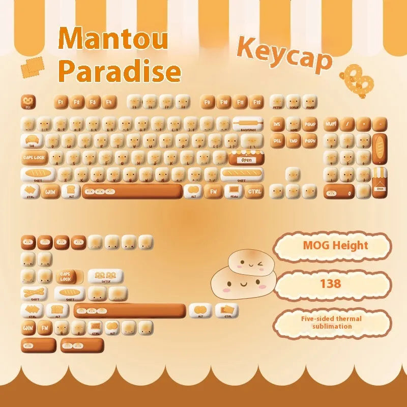 Sublimation printed PBT keycap set for mechanical keyboards showing cartoon pig and animal theme designs