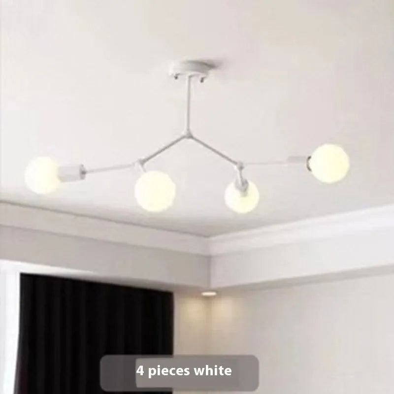 Nordic style iron ceiling lamp with multiple light heads in black or white colour