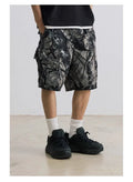 Loose fit straight-leg denim shorts for teenagers in army green colour.