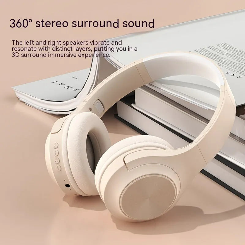 Wireless Bluetooth headset in ivory white, chalk black, or youth green colour, showing head-mounted design.