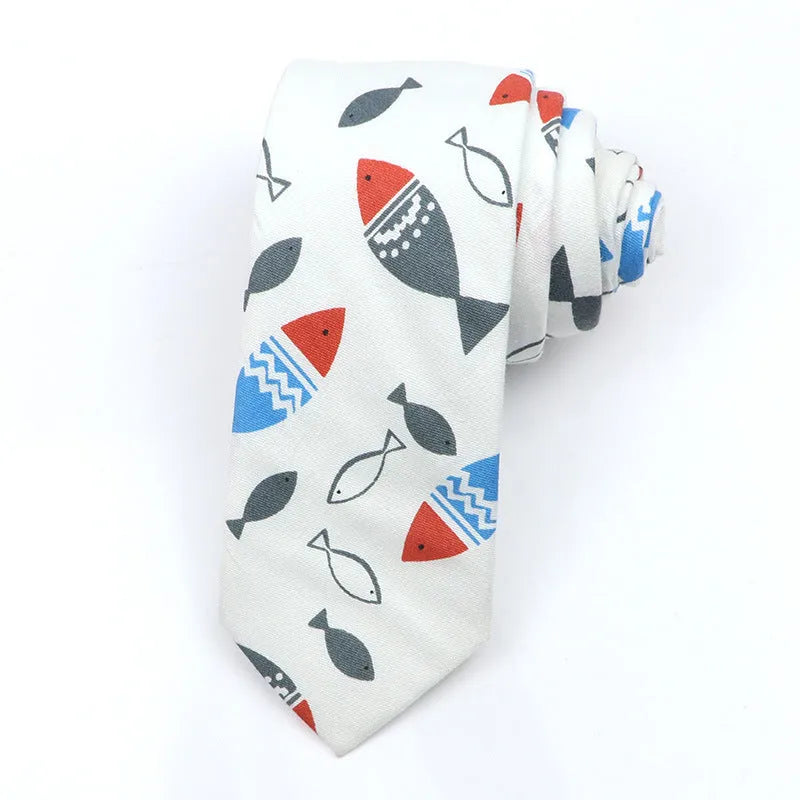 Korean style narrow cotton bow tie for men with printed cartoon pattern design