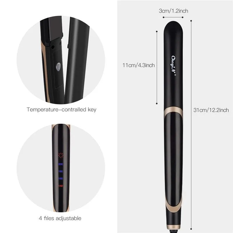 Black ceramic tourmaline negative ion hair straightener curler with LED display and 31cm plate