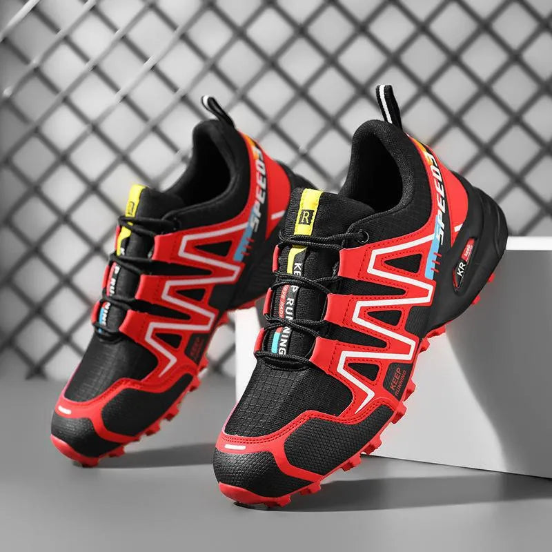 Men's outdoor casual lightweight breathable shoes, synthetic leather upper, low-top, flat heel, available in black red