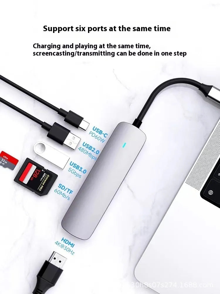 Type-C 7-in-1 expansion dock with HDMI port, USB 3.0 ports, and a 15cm black connecting cable.