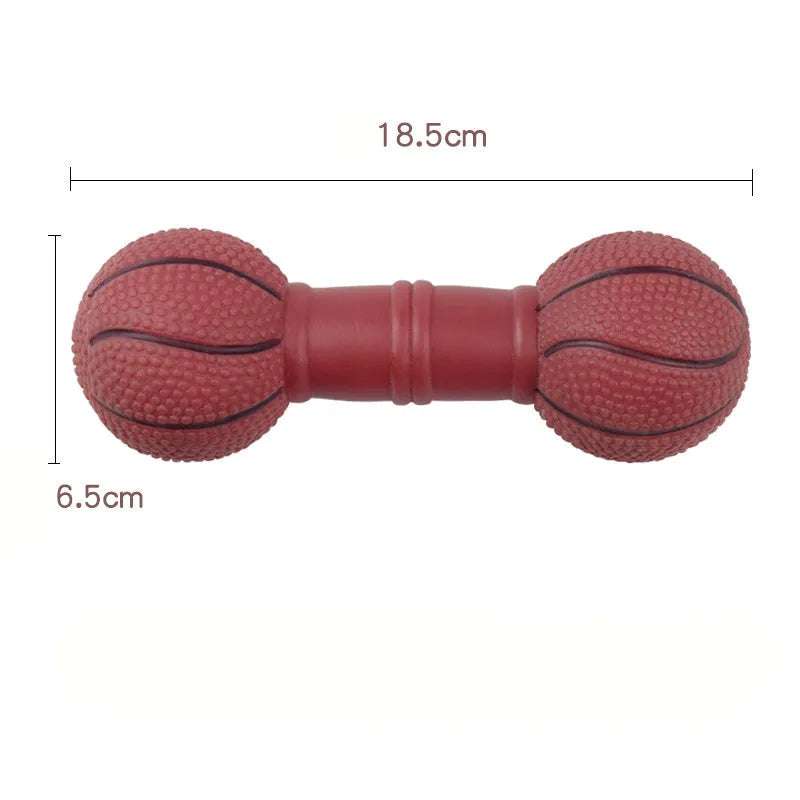 Brown football dumbbell shaped dog chew toy with squeaker