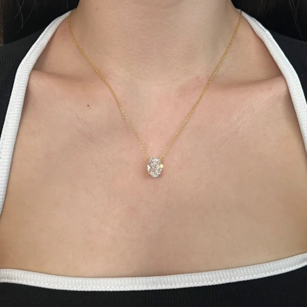 Women's 925 silver oval ice flower necklace with electroplated finish in platinum and gold options