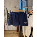 Women's dark blue cotton sports hot pants with white flag embroidery, high top style shorts