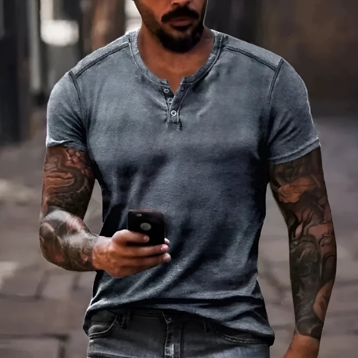 Men's short sleeve polyester sports shirt with lapel buttons in bird eye cloth fabric