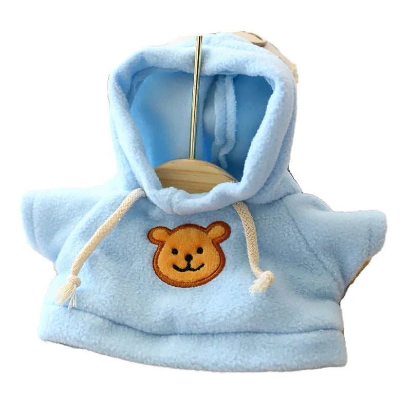 Cloth dog hoodie sweater with balaclava design in blue, shown on a mannequin.