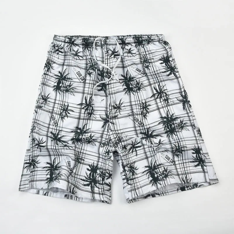 Men's floral print swimming trunks in polyester with five-point design
