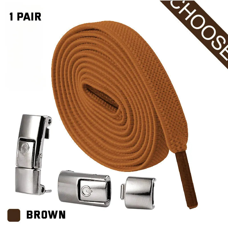 Press lock elastic shoelace with 8mm flat width and cotton weave on a trainer.
