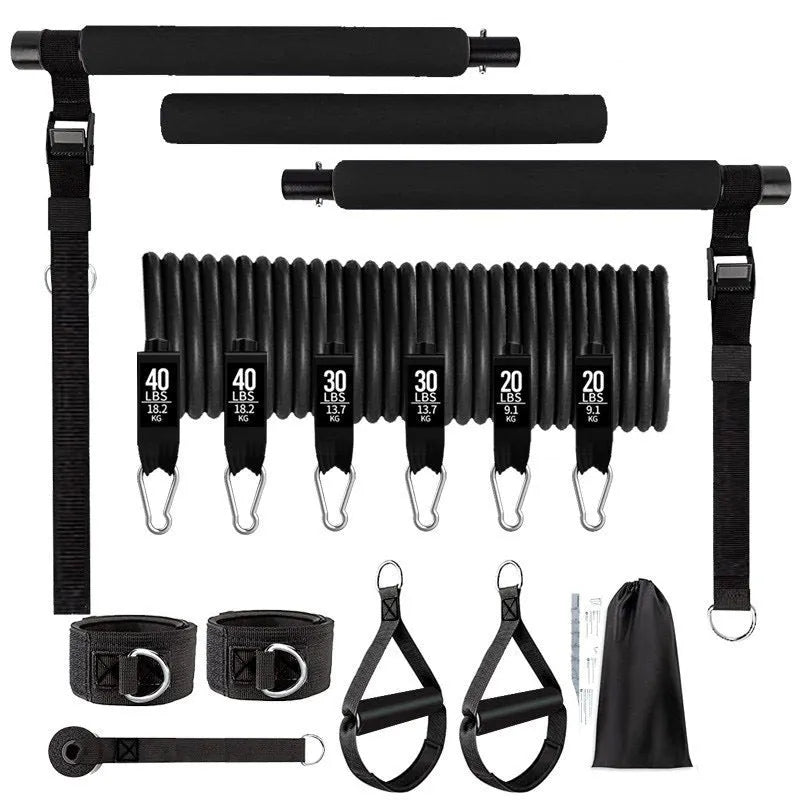 Yoga gymnastic bar resistance band set with 180 pounds reinforced pull rope in TPE material