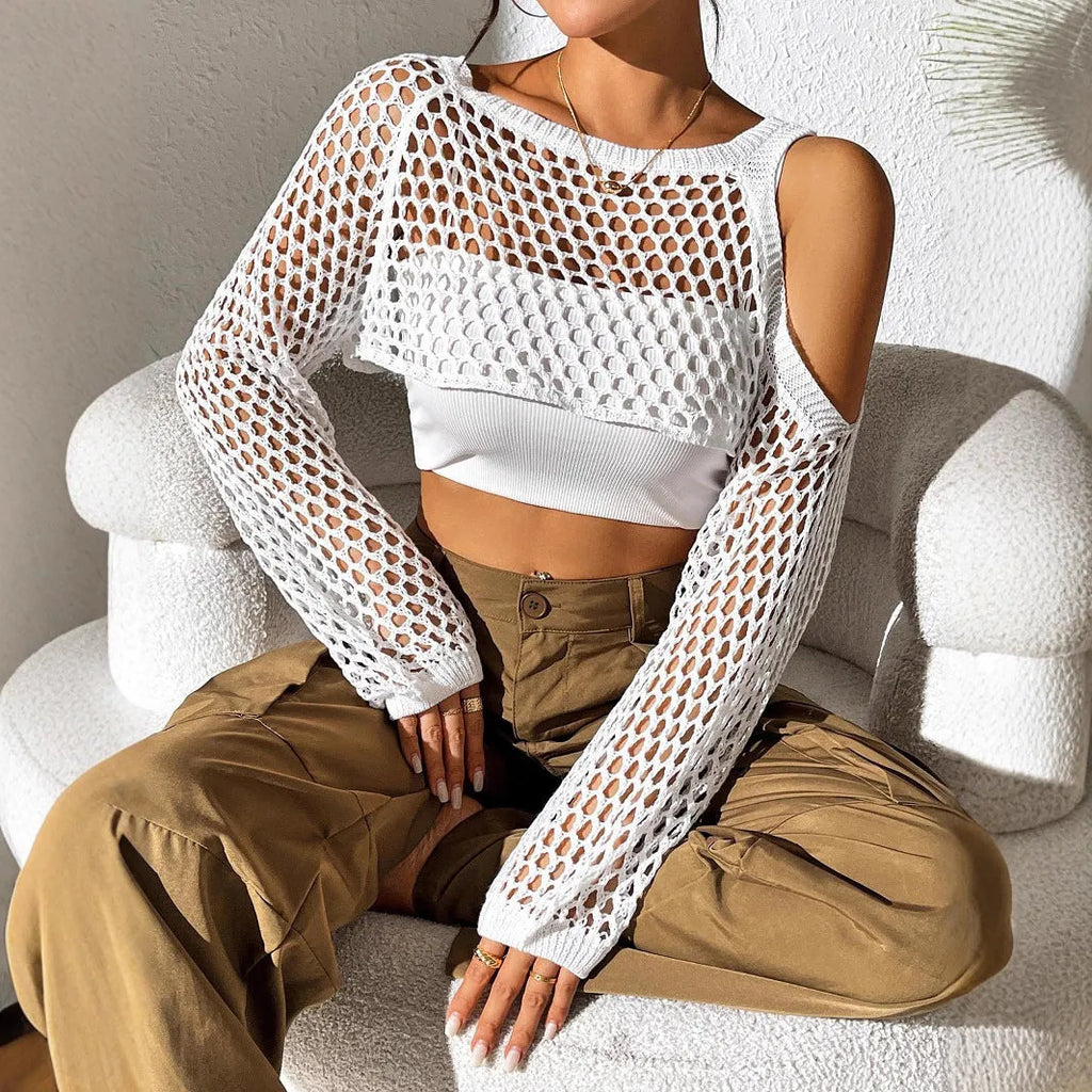 Mesh shirt with hollowed navel design in army green colour