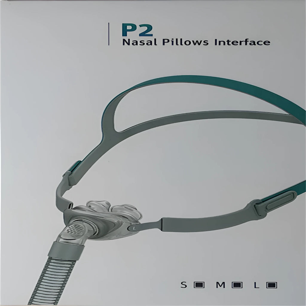 Ventilator nasal pillow mask accessory kit with silicone cushions and plastic headband.