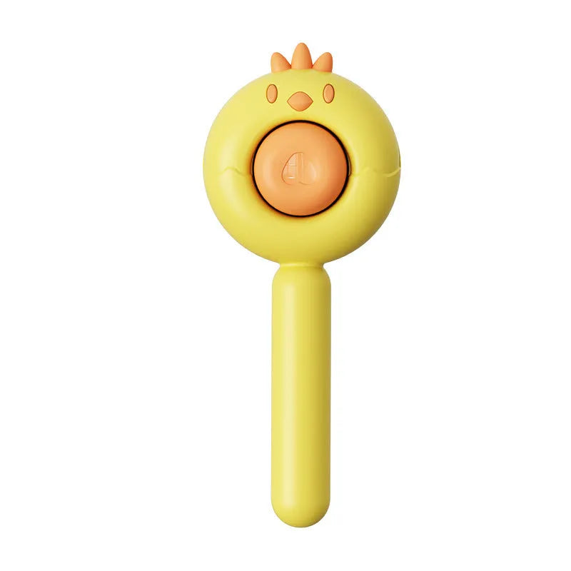 Purple, white, or yellow self-cleaning pet grooming brush with stainless steel bristles.