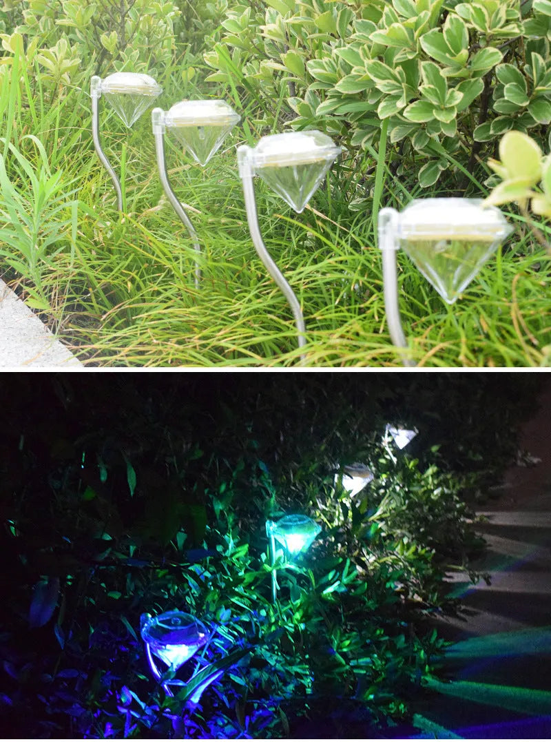 Solar powered diamond garden light with adjustable angle for outdoor illumination