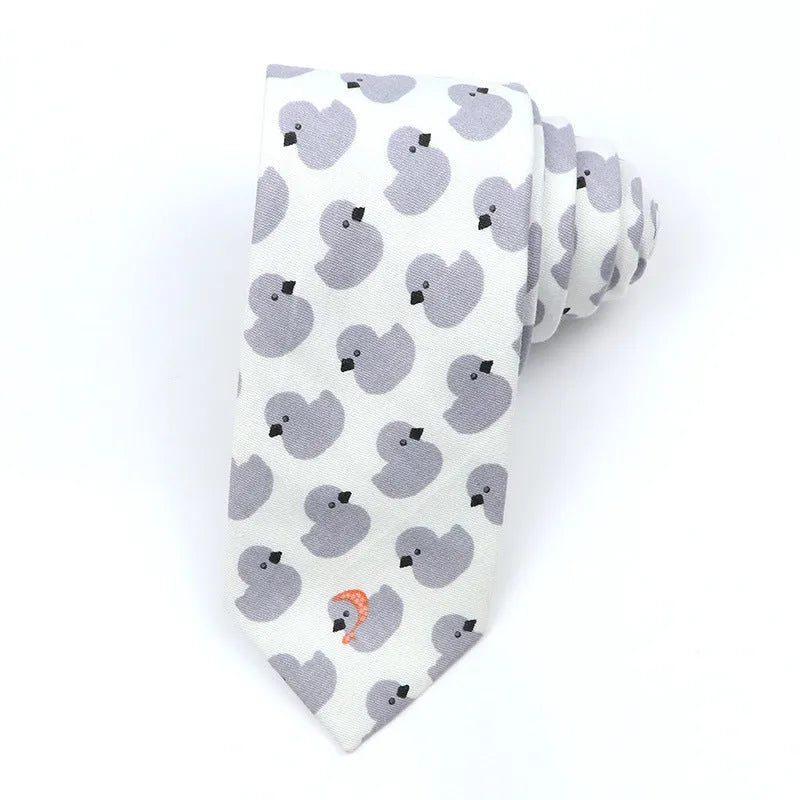 Korean style narrow cotton bow tie for men with printed cartoon pattern design