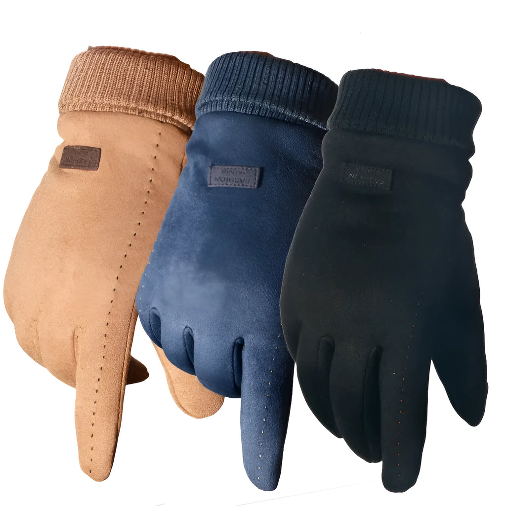 Suede gloves for couples in coffee colour, elastic fabric with velvet feel, unisex size M for cycling and driving