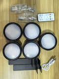 Wireless rechargeable LED painting lamp with magnetic belt attached to a metal frame, remote control nearby.