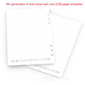Loose spiral notebook refill pack showing paper core and assorted metal pen refills