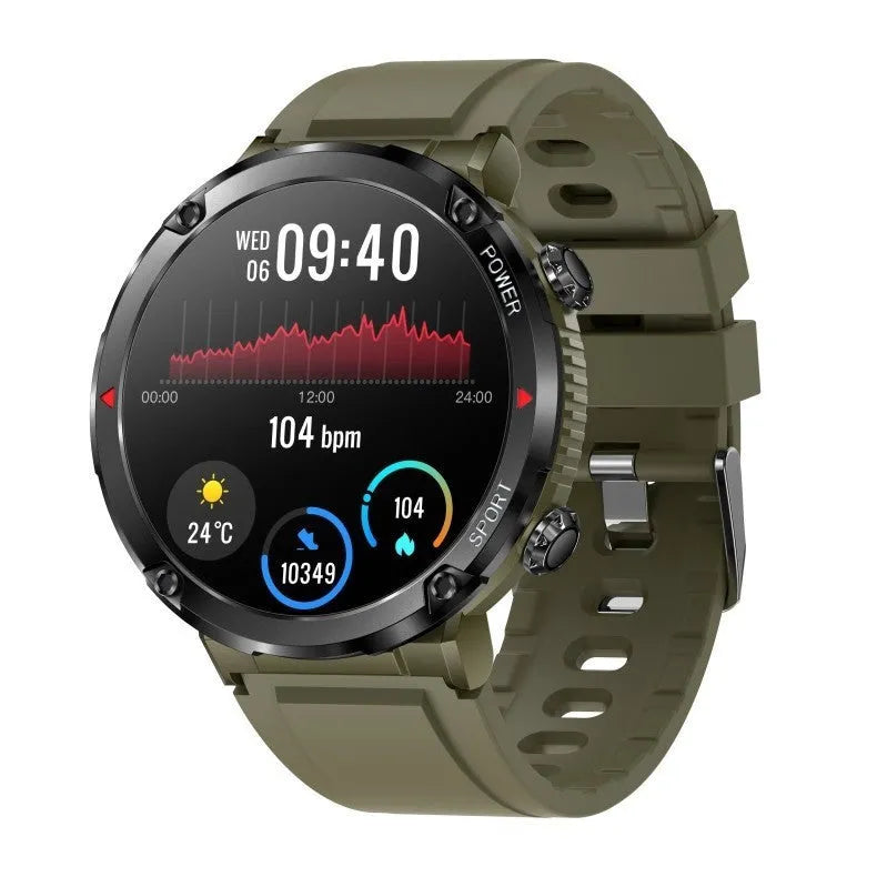 T30 smartwatch on wrist showing display, with Bluetooth calling and health monitoring features.