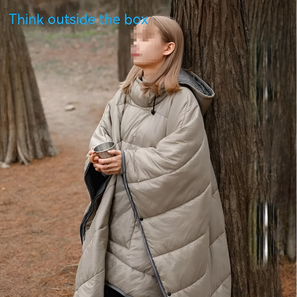 Outdoor cloak sleeping bag wearable camping blanket in Army Green or Grey colours