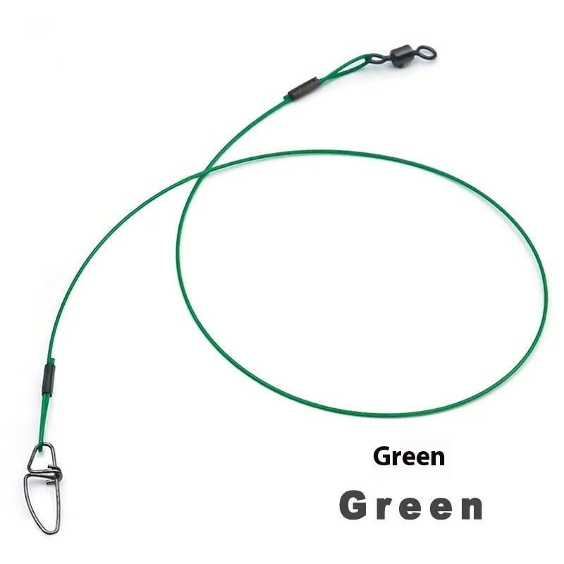 Steel wire fishing double buckle pin accessories in green, black, and red colours