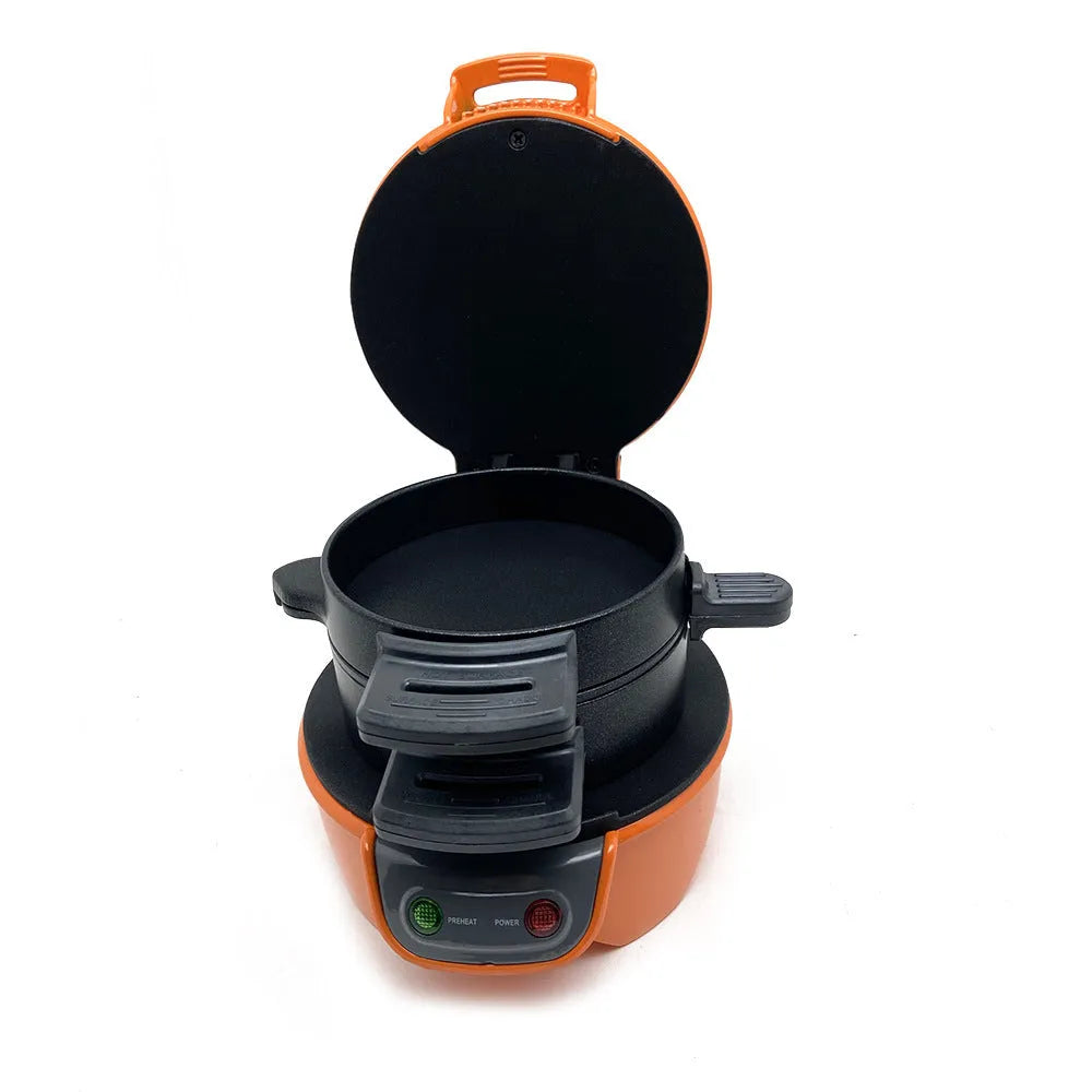 750W multi-function breakfast machine with sandwich maker and egg cooker in red, orange, or grey