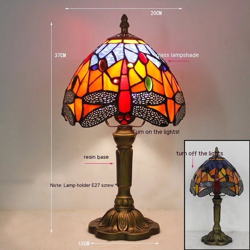 Tiffany dragonfly stone table lamp in European style with decorative blue and green motifs