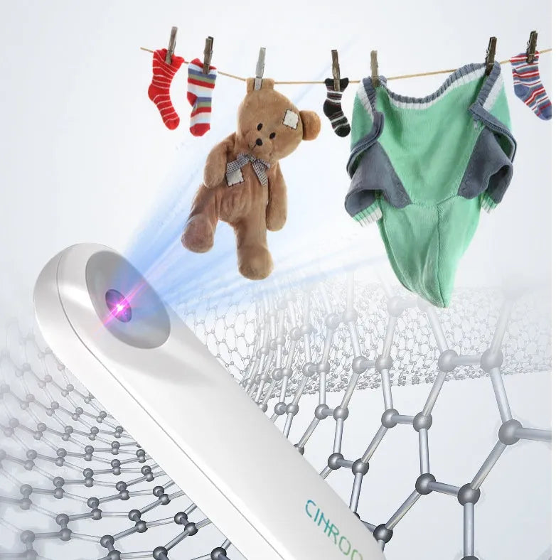 Compact white portable UV sterilizer lamp showing 116mm length and slim profile