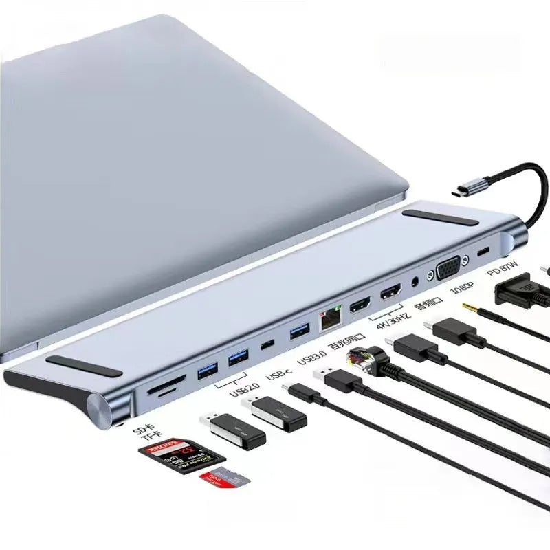Type-C 7-in-1 expansion dock with HDMI port, USB 3.0 ports, and a 15cm black connecting cable.