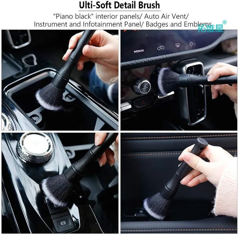 Black car detailing brush with soft pig hair bristles in two sizes: 240mm and 160mm