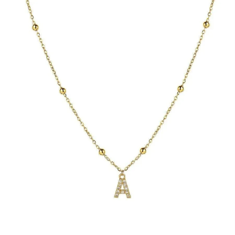 Light luxury copper letter pendant necklace with micro zircon inlay on O-ring chain