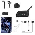 V6 Pro motorcycle helmet Bluetooth intercom unit with mounting clip and headphones