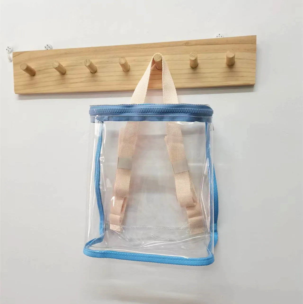 Children's PVC transparent bag 22.5x22x8.5cm beige colour with zip closure for snacks and toys outdoor use