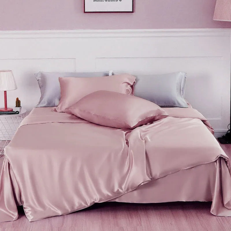 Pure silk duvet cover in a solid colour, showing texture and available in multiple size options.