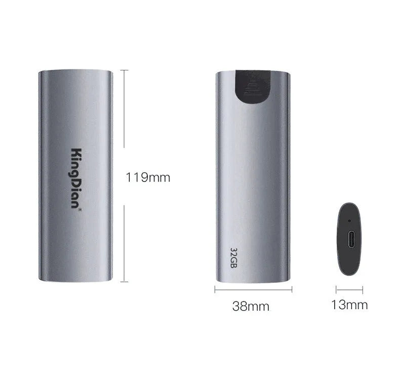 Grey aluminium mobile SSD with USB3.0 interface for direct Android phone connection
