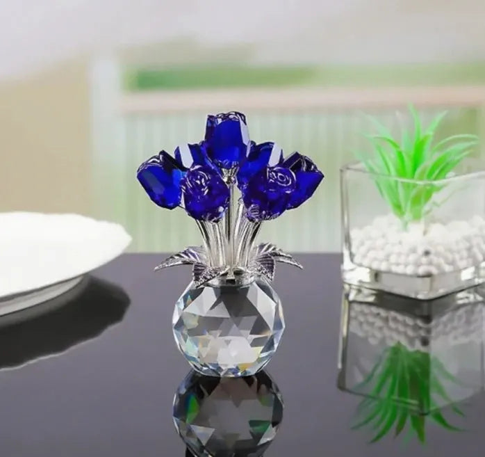 K9 crystal rose decorative ornament with wire drawing texture in Chinese-style geometric design