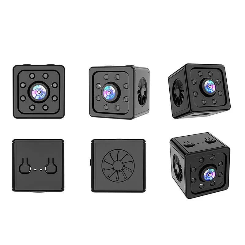 Black cubic K13 intelligent sports HD camera with network function on its supplied mounting bracket.