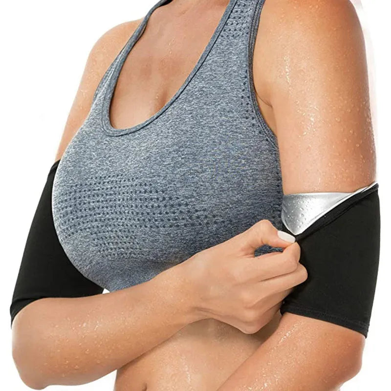 Sports arm sweatband shown in blue, silver, black and yellow, and black and red colour options for S to 5XL sizes.