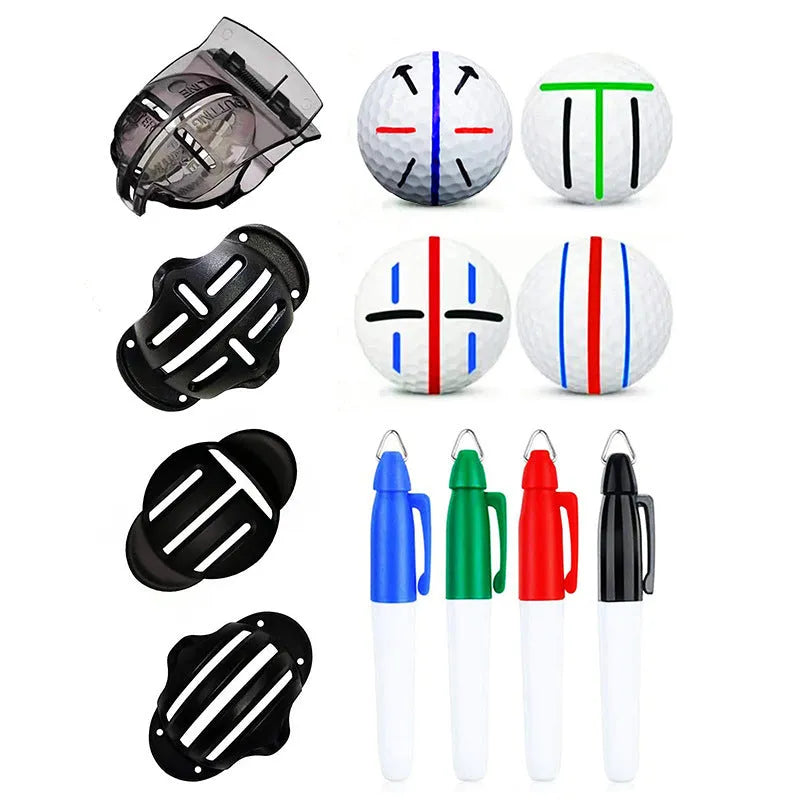 Golf putting alignment tool set with plastic scribers and drawing pens for putting practice