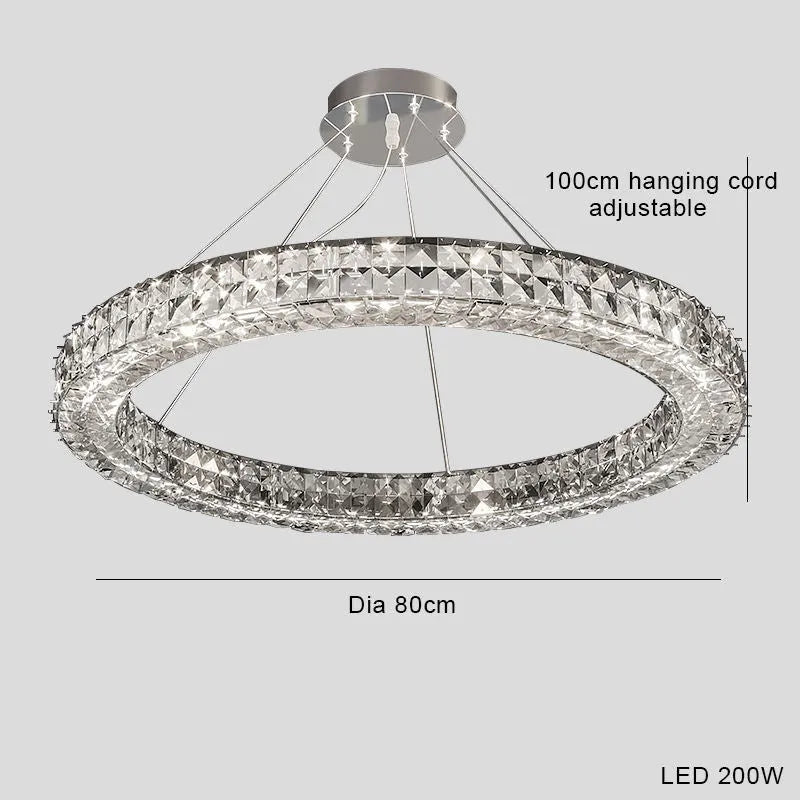 Modern simple crystal LED chandelier with 800mm diameter and adjustable height for living room