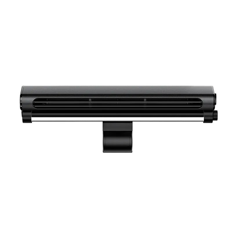 Black USB-powered bladeless clip-on desk fan with LED lighting lamp for computer screens