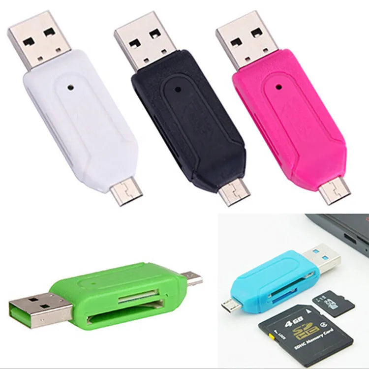 USB 2.0 OTG card reader with micro USB connector for Android phones and computers in five colours