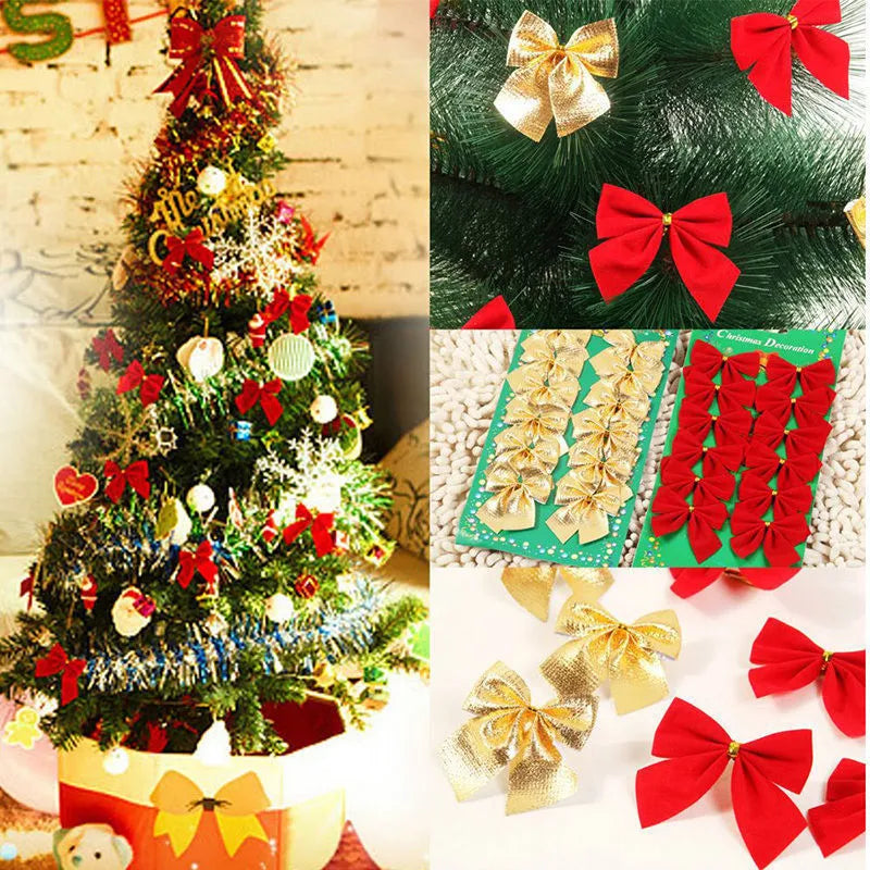 Red, Gold, Silver and Red Gold 5 cm polyester Christmas tree bow ornaments for decoration