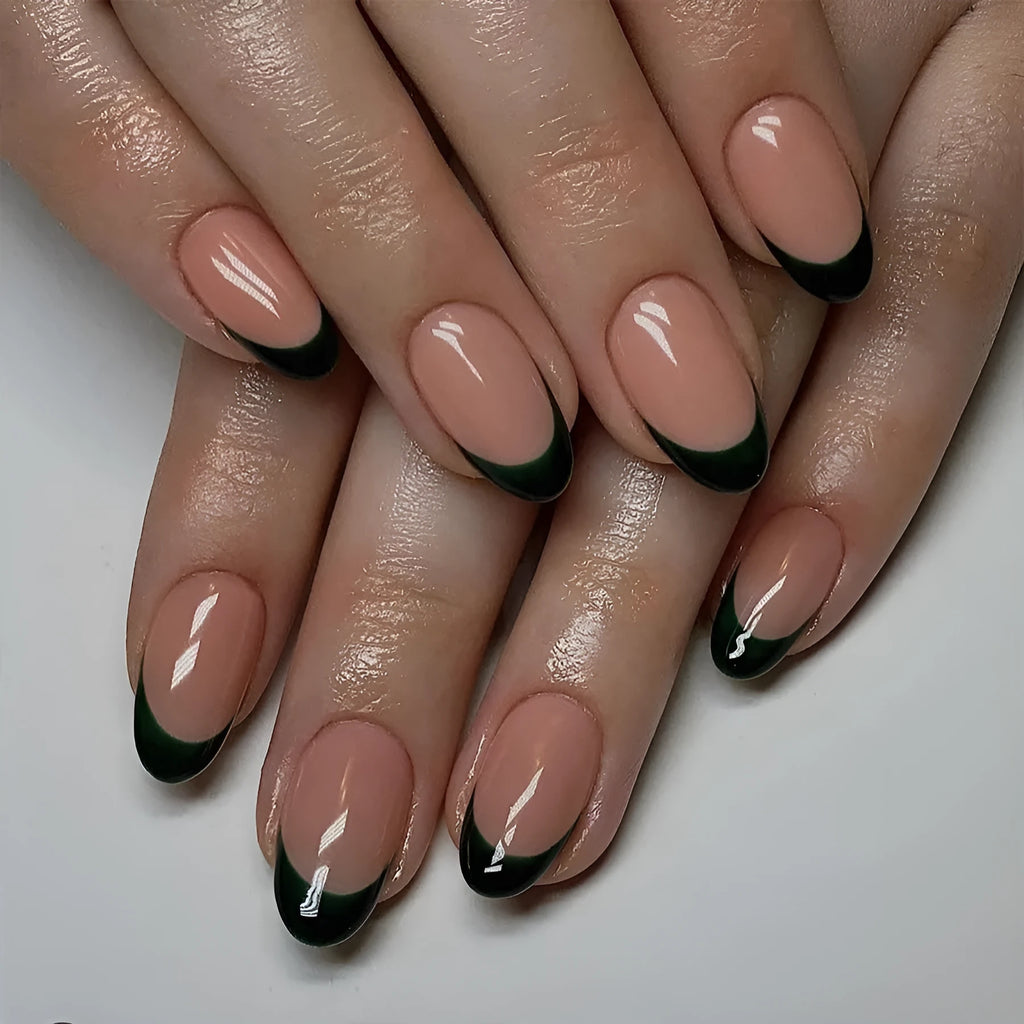 French style almond short false nails 24 pieces J049 black manicure set